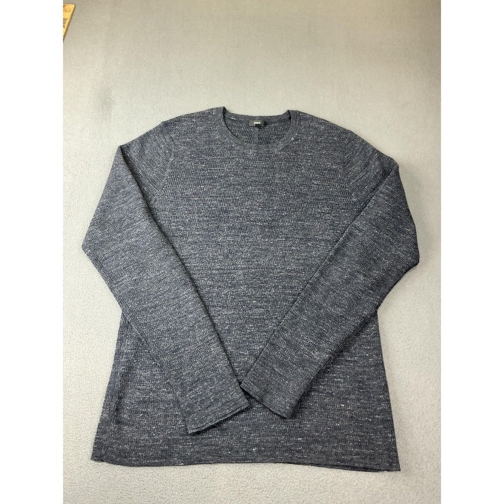 VINCE Sweater Mens L Blue Wool Pullover Collarless Lightweight Stretch